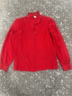 Vintage Jack Mulqueen Chemise 100% Silk Red Paisley Blouse Size “8”